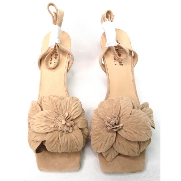 JEFFREY CAMPBELL Honolulu Nude Tan Floral Suede Ankle Strap Sandals kitten heel - Picture 3 of 8